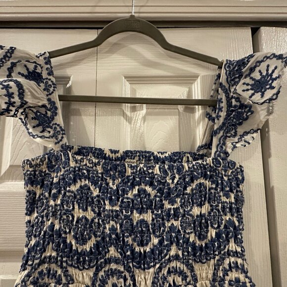 Blue and white embroidered midi dress - Picture 5 of 8